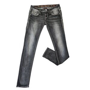 Rock Revival Pilkin Skinny Jeans Size 26 Charcoal Faded Black Y2K Embroidered